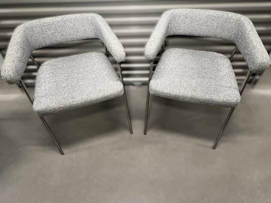 Pair Of Jessica Charles Modern Chairs In Light Blue Upholstery