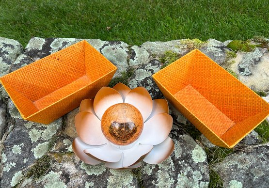 Orange Woven Baskets With Flower Light