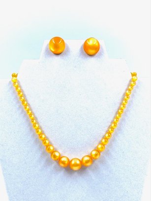 Vintage Orange Sherbet Graduated Lucite/ Acrylic Bead Necklace & Earring Set