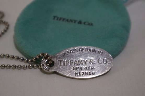 Tiffany & Co. 925 Sterling Silver Dog Tag Necklace With Pouch