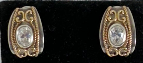 BEAUTIFUL 14K AND STERLING SILVER WHITE STONE EARRINGS BY NF