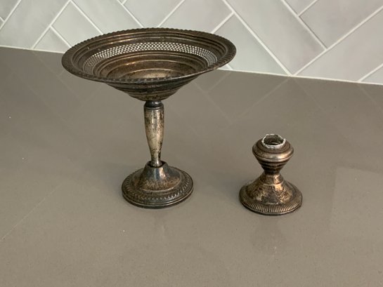 Sterling Compote And Single Candlestick