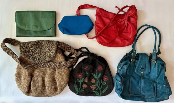 6 Hand Bags Including 1970s Hand Knitted Tote, Beaded Bag & More