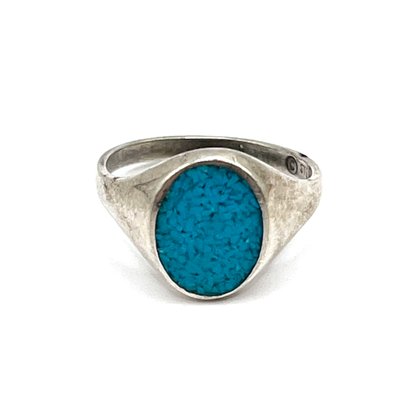 Vintage Sterling Silver Turquoise Color Inlay Ring, Size 6.25