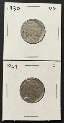 2 Buffalo Nickels 1929, 1930