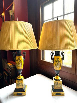 Pair French Antique Toille Style Lamps