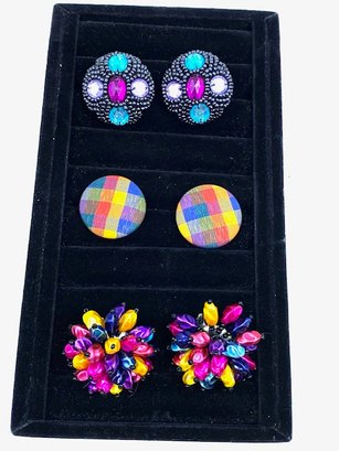 Trio Of Bold & Colorful Vintage Earrings