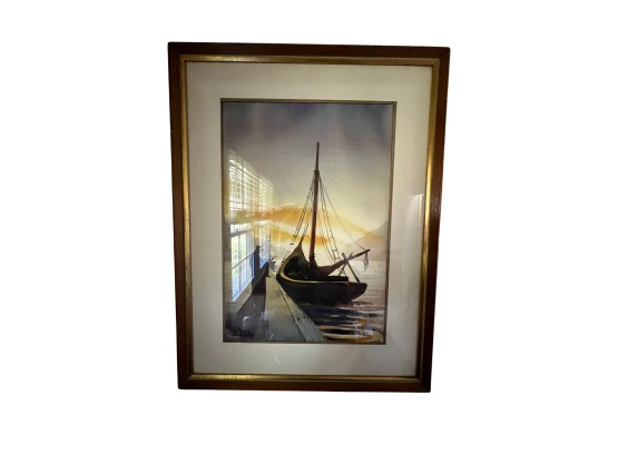 Serene Fishing Boat Scene - Framed Print