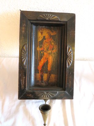 Carved Wood Niche Wall Renaissance Man With Brass Candle Holder