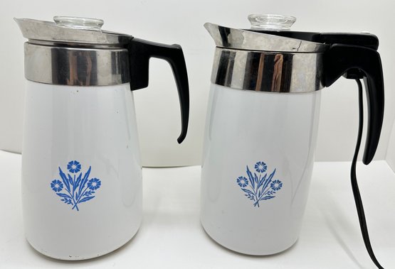 2 Vintage Corning Ware Cornflower Blue Coffee Pots, 1 Electric