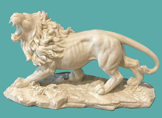 Large White Cast Resin Verones Lion Sculpture