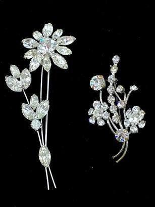Pairing Of Vintage Clear Stoned Daisy Brooches