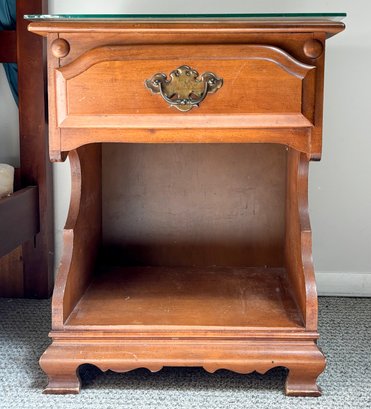 A Fruit Wood Nightstand By Ayers Furniture - With Glass Top