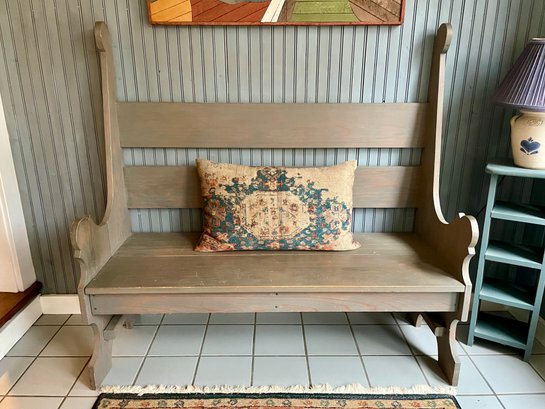 Grey Wash Three Seater Wooden Entrance Bench