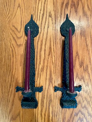 Pair Of Sexton Hammered Iron Candle Wall Sconces