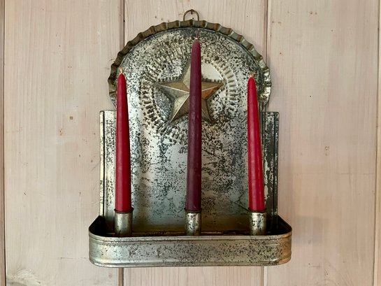 Pierced Tin Triple Candle Sconce With Star Detail