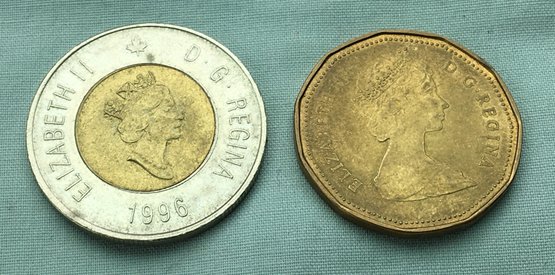 A Looney & A Tooney!  1987 One Dollar & 1996 Two Dollar Canada Coins