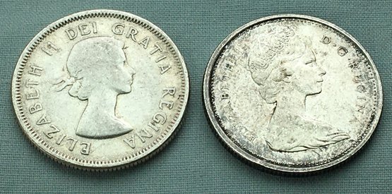 1960 & Centennial 1967 Canada Quarter Coins - .800 80 Silver