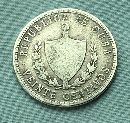 Very Rare 1915 Veinte Centavos (25 Cents) Cuba Coin Minted In Philadelphia