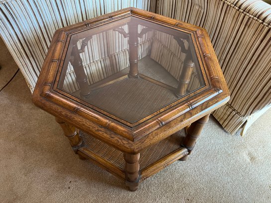 Bamboo Style Wood And Glass Side Table
