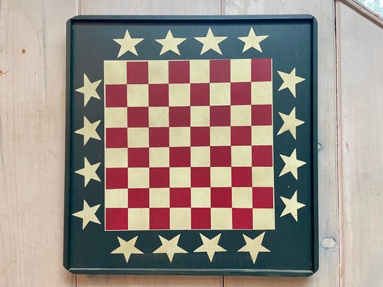 Americana Style Framed Checkerboard Wood Wall Hanging