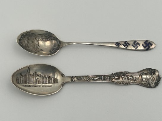 Pair Of Antique Sterling Silver Souvenir Spoons- 1904 Louisiana Purchase Exposition & Milwaukee