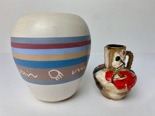 Native American Hand-painted Vase & Small Pitcher (2)