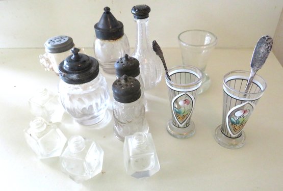 Antique Glass Salt & Pepper, Sugar Jars And Kitchen Glassware