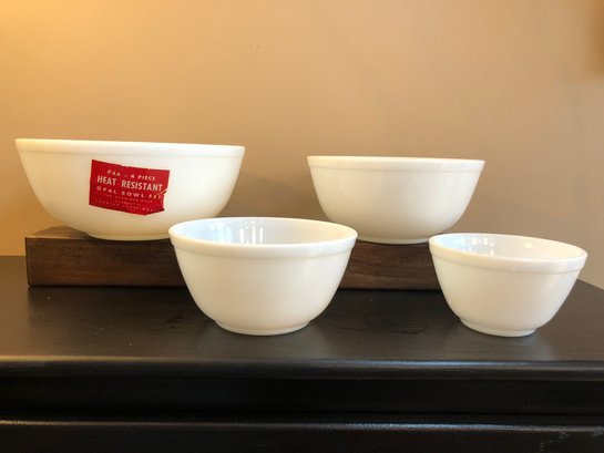4 All White Nesting Bowls - New - Heat Resistant, For Oven Use