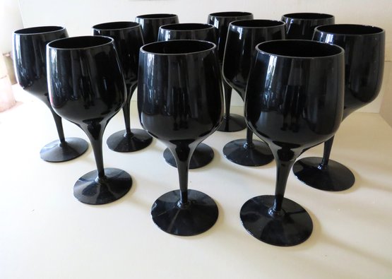 Set Of 12 Black Glass Goblets