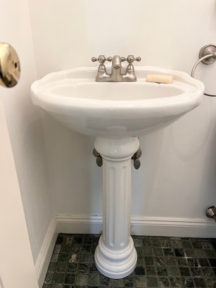 A Petite Porcelain Pedestal Sink - Front Hall Bath