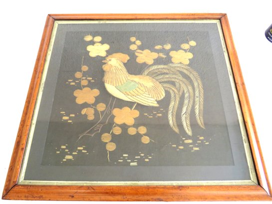 Straw Embroidered Framed Rooster Art