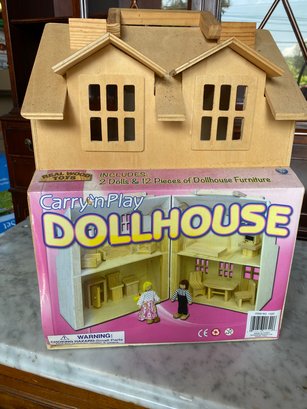Carry'n Play All Wood Doll House With Doll House Furnishings