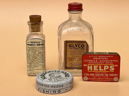 RARE Assorted Antique Tonic Bottles And Tins