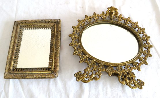 Brass Victorian Pierced Mirror & Vanity Mirror