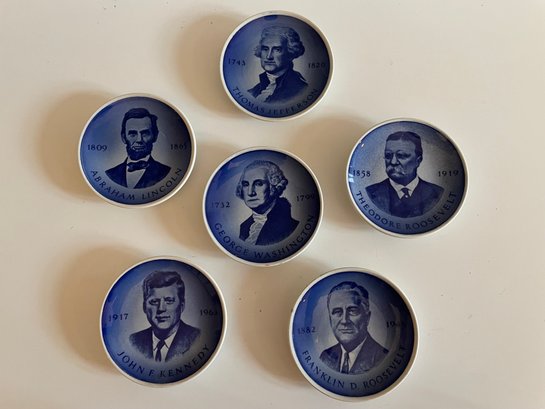 Set Of Six Blue & White Mini President Porcelain Plates By Royal Copenhagen