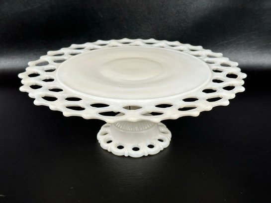 A Gorgeous Milk Glass Cake Stand By Westmoreland Glass, Doric Pattern