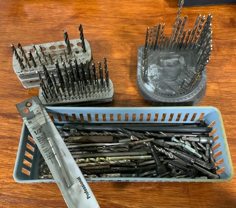 Lot Of Drill Bits With Holders & Basket Full