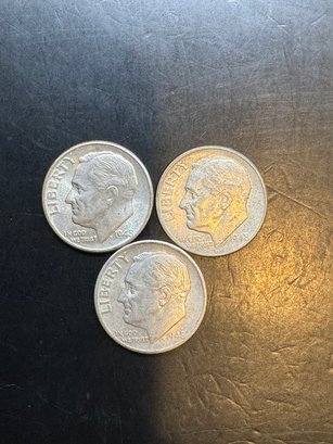 3 Roosevelt Silver Dimes 1948, 1948-D, 1948-S