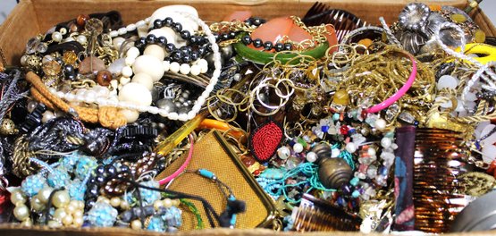 Another Very Large Box Lot Of Vintage Costume Jewelry Wearable And Craft
