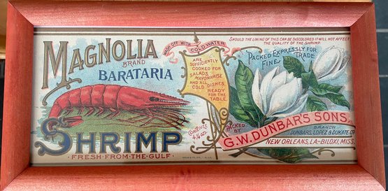 Fun Magnolia Brand Shrimp Label In Wood Frame