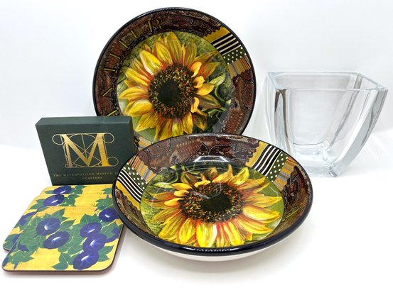 2 New Bowls, Glass Vase & 3 Metropolitan Museum Of Art Coasters New In Box (1 Missing)