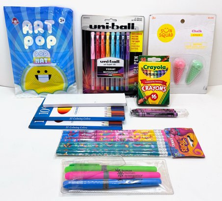 New Kids Art Supplies Including Set Of Uni-Ball Gel Pens