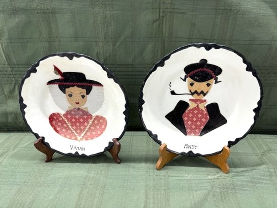Pair Of Vivian And Andy Ceramic And Applique Plates