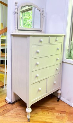 A Vintage Painted Pine Dresser With Mirror