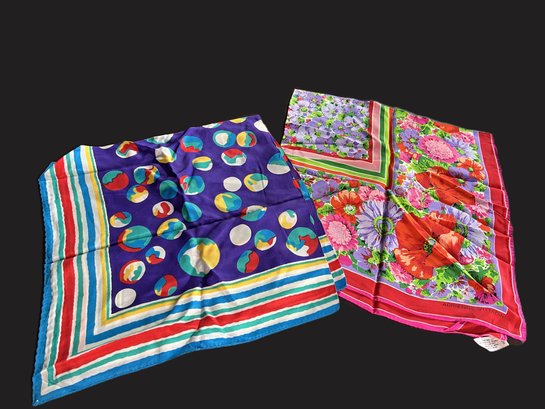 Pair Of Colorful Silk Scarves - One Made In Italy