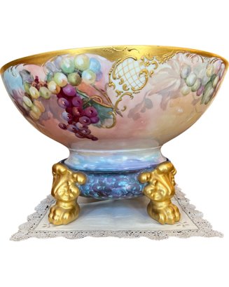 C1900 Hand Painted Limoges Punch Bowl W/ Stand