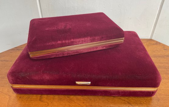 Two Velvet Covered Jewelry Boxes With Metal Trim