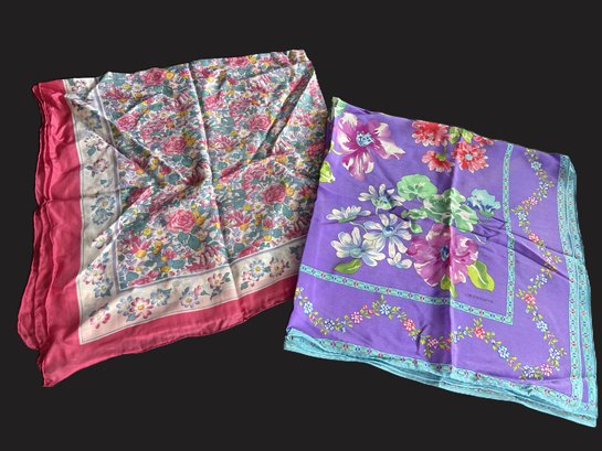 Duo Of Floral Silk Scarves