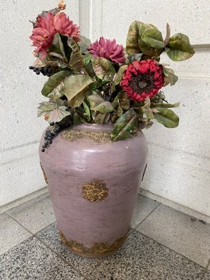 Purple & Bronzed Moroccan Style Floor Urn/Vase W/ Faux Florals